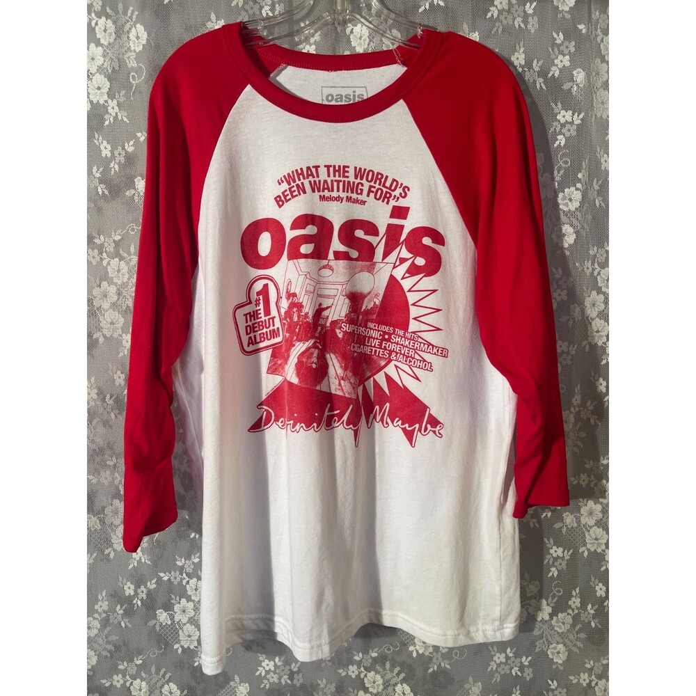 Oasis Definitely Maybe 30th Anniversary Raglan Shirt Size Large Britpop T-Shirt